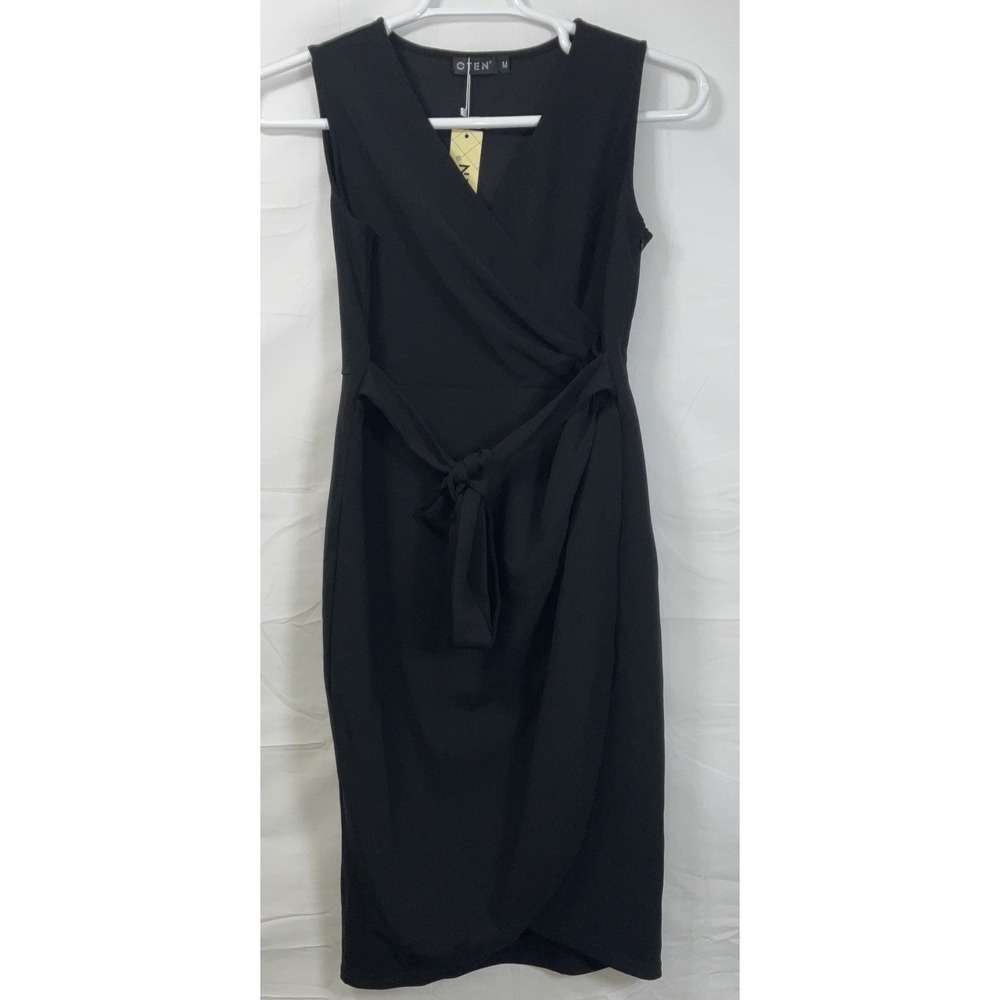 NWT Women's Oten Sleeveless Front Tie Midi Cocktail Dress - Black‎ - Medium